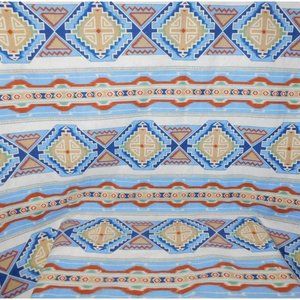 VTG Aztec Southwest Print Twin Blanket Nylon Poly 72" x 90" Blue Tan UNUSED
